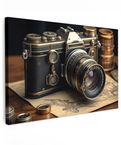 MuchoWow© Wandbilder Wohnzimmer Wanddeko Schlafzimmer Zimmerdeko Fotowand | 60x40 cm - Zimmer Deko Wand Dekoration Wall Art Vintage - Kamera - Papier - Alt