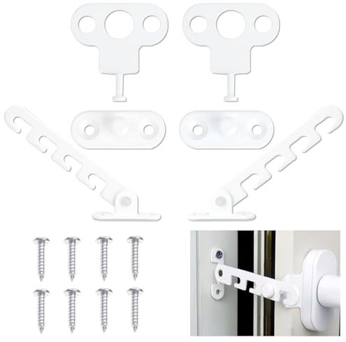 Regolatore per finestra - Set di 2 Serrature per Finestre - Set serratura per finestra - Protezione per Bambini e Animali Domestici - Facili da Installare - Metallo di Alta Qualità - Bianco