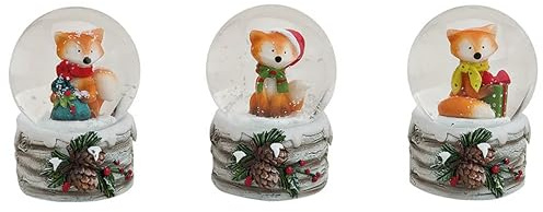 Generisch 3 Stück Fuchs Schneekugel 4x4x6 cm Modern Mehrfarbig