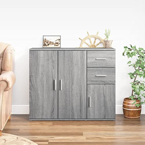 Higsose Sideboard Grau Sonoma 91x29,5x75 cm Holzwerkstoff Moderne Kommode Mit Viel Stauraum für Flur Küche Bad Sideboard Beistellschrank Schrank Chest of Drawer