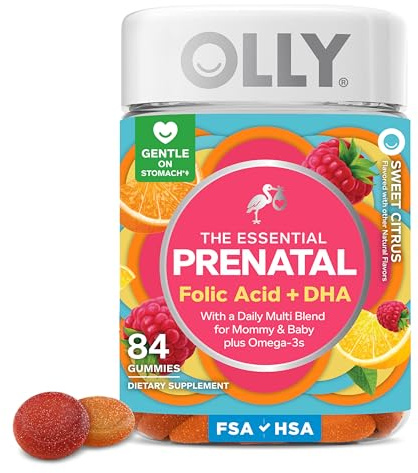 OLLY Prenatal Multivitamin Gummy, Daily Multi Blend for Mommy & Baby, Folic Acid, Omega 3 DHA, Vitamins A & D, Sweet Citrus Flavored, 42 Day Supply - 84 Count