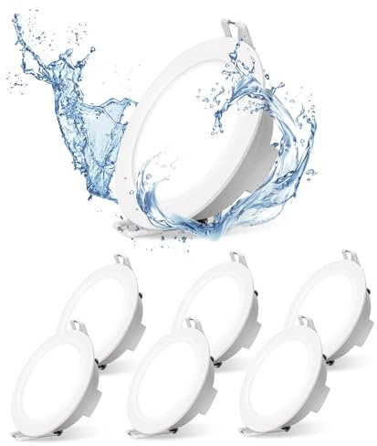 Aigostar Spot LED Encastrable Extra Plat, 4.8W 560LM, IP65 Pour Salle de Bain et Douche, Bianco, Lumière Blanche Froide 6500K, Trou Φ68 mm, AC220-240V, Lot de 6