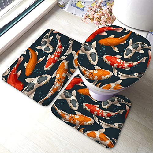 3 Piezas Juego De Alfombra De Baño Carpas Koi Japonesas Sin Costuras Alfombras De Cama Absorbentes Juego De Alfombrillas De Baño, para Dormitorio, Cocina