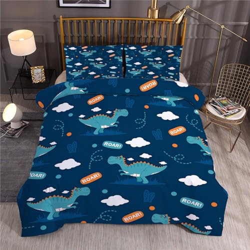 Syhi Qlty Dinosaurier Kinderbettwäsche 135x200 4teilig, Wolke Weich Winter Microfaser Bettwäsche-Sets Brief Deckenbezug 2 Bettbezug mit Reißverschluss und 2 Kissenbezug 80x80cm