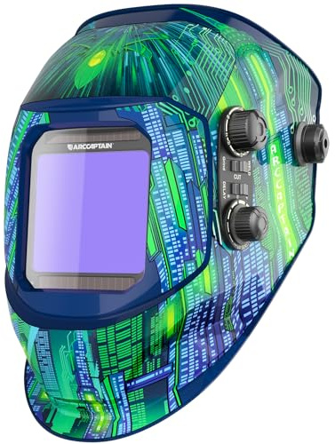 ARCCAPTAIN Schweißhelm Automatik Real Colour Vollautomatik Schweisshelme mit Extra Großem Sichtfeld 10X9cm, Wahre Farbe Schweißerhelme Breiter Schatten 4/9-13 für ARC TIG MIG