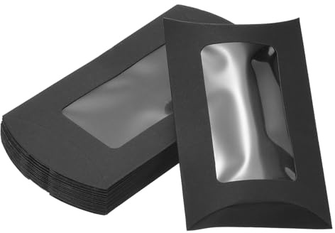 M METERXITY 50 Paquete de Cajas de Almohada - Decoración de Cajas de Regalo para Bodas, Dulces, Chocolates - Ideal para Bodas/Fiestas/Navidad (5.7x2.9, Negro)