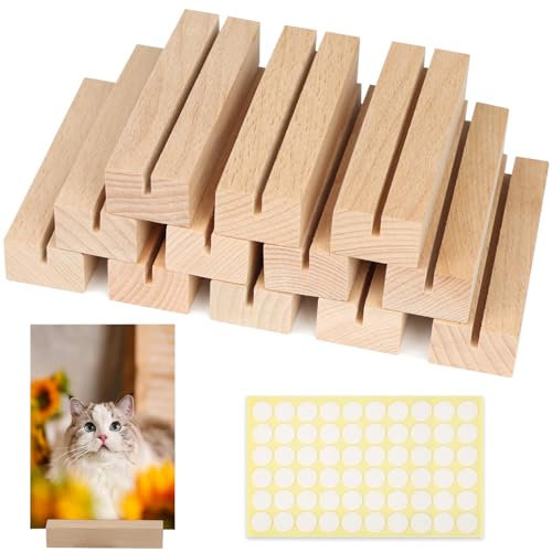 ROYUEXT 12 Stück Kartenhalter Holz Set, Tischkartenhalter 10×3×2cm Mit 3mm Schlitz, Robuste Bastelklötzchen für Postkarte Bild, Hochzeit Party Menü