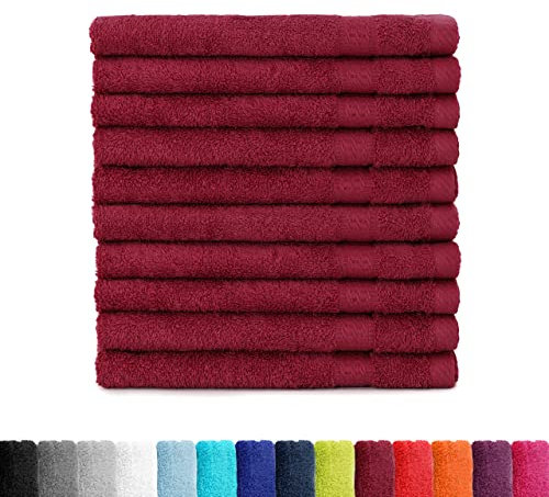 BaSaTex Frottee Gästehandtücher 30x50 im 10er Set | Gästetuch 100% Baumwolle Made in Green | Farbe: Bordeaux