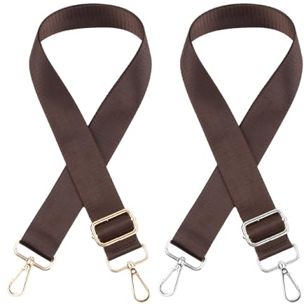 2 Stück Schultergurt für Taschen, Taschengurt 75-145cm, Gurt Riemen Nylon Segeltuch, Riemen Verstellbarer mit Metallkarabinerhaken, Schulterriemen für Handtaschen Damen Herren (Braun)