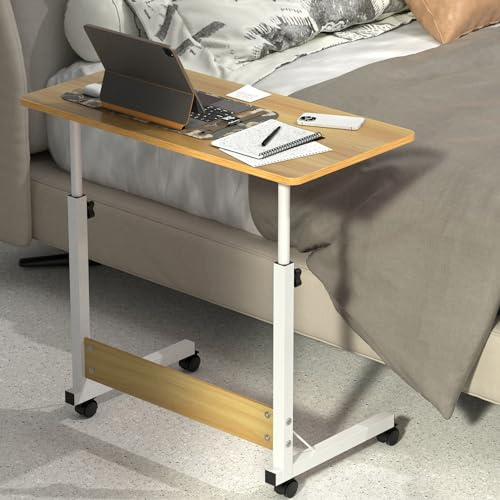HAMHAIGO Computertisch Klein Laptoptisch höhenverstellbarer Schreibtisch mit drehbarer Rollen 80x40cm Computertisch mobiler Laptop-Schreibtisch auf Bodendrehung für Schlafzimmer, Büro, Bett
