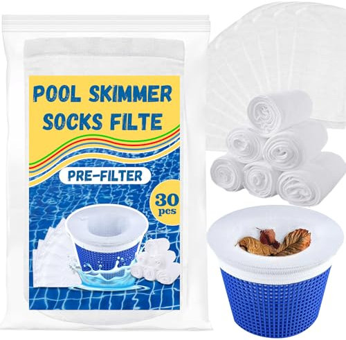 30 Pack Pool Skimmer Socks,Pool Filter Socks for Skimmer Basket for Above Ground and Inground Pool Ultra Fine Mesh Screen Pool Skimmer Scum Socks Saver,Pool Cleaning Filter Socks Cleans Debris Leaves