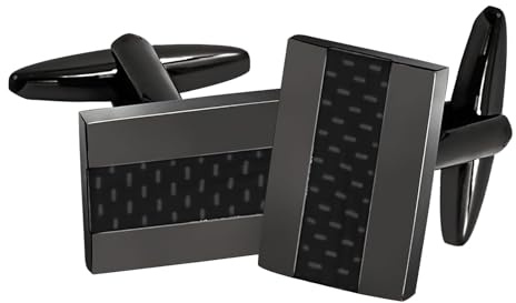 Cuff Links, Handcrafted Carbon Fiber Rhodium Plated Gun Black Metal Square Cufflinks Set Personalised Elegant Classic Fashion Gift for Mens Father Husband Business Shirt Wedding Party Present Jewelry