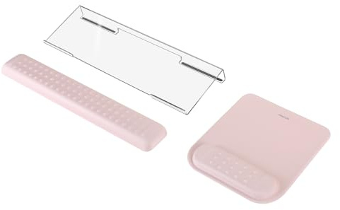 MOSISO Computer Keyboard Stand&Wrist Rest Support for Keyboard &Mouse Pad Set, Ergonomic Massage Wrist Rest Set, Easy Typing Working Acrylic Clear Stand for Office Home, Pink