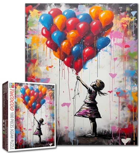 Tucocoo Bunte Ballon-Puzzles für Erwachsene, 1000 Teile, Banksy Little Girl Street Artwork Puzzle 50 x 70 cm, Bunte DIY-Puzzles für Heimdekoration, Familienpuzzle, perfekt für Spieleabende