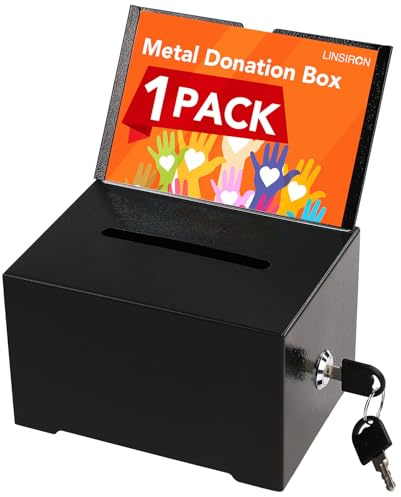 LINSIRON Vorschlagsbox mit Schlitz und Schloss, Metall, Spendenaktion, Geldschein, Barkeeper, Abstimmung, Gebet, Kommentar, Lehrer, Briefkasten, Standkarte, Münze, Klassenzimmer, Restaurant, Schwarz