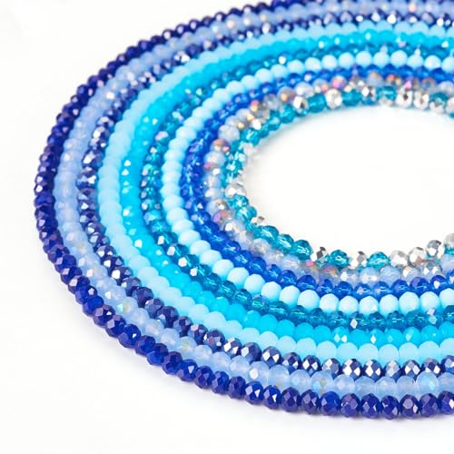 FASHEWELRY - 1270 cuentas de cristal galvanizadas azules, redondas, facetadas, redondas, cuentas de cristal para hacer pulseras, collares, fabricación de joyas