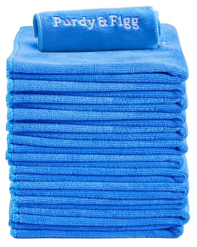 Purdy & Figg | Microfiber Cleaning Cloth| Super Soft, Streak-Free Multipurpose Polishing Cloth| Lint-Free, Scratch-Resistant, Super Absorbent & Reusable | Home & Kitchen | Pack of 12 | Blue