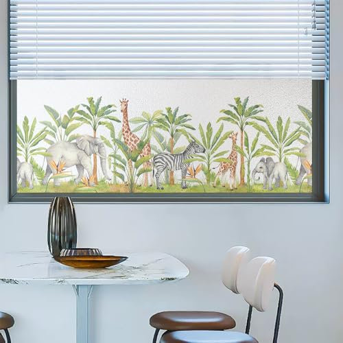 Sichtschutzfolie Fenster Tropische Pflanzen Tier Sonnenschutzfolie Fenster,Sichtschutz Fensterfolie,Durchsichtig Thermofolie Fenster Gegen Hitze,Milchglasfolie Statisch Haftend