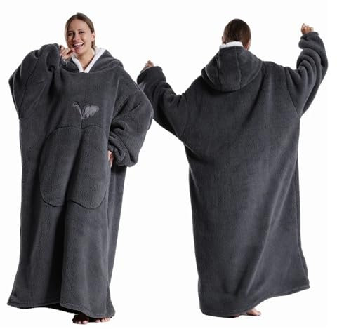JMORCO Decke Mit ärmeln Winter Mit Kapuze Pullover Decke Frauen Übergroße Fleece Decke Mit Ärmeln Große Tasche Warme Dicke TV Hoodie Robe Paar(FH143)