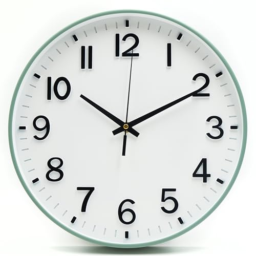 HZDHCLH Funk Wanduhr 30 cm Lautlose Wanduhr Ohne Tickgeräusche, Moderne | Batteriebetriebene Uhr für Zuhause, Küche, Wohnzimmer, Büro, Wanddekoration（Grüner Rahmen）