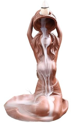Bruciatore a cono di incenso a riflusso, porta incenso a cascata - Bruciatore di incenso per donne al bagno - Ornamento per aromaterapia, statua in resina per l'arredamento della sala lettura yoga dom