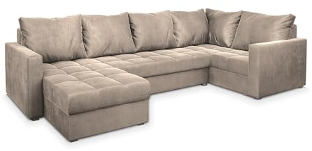 Masseno Ecksofa LORIVO R-S mit Schlaffunktion U-Form, Sofa mit Bettkasten, Wohnzimmersofa, Couch, Soffa, Bettsofa, Couchgarnitur- Beige, Paros 02