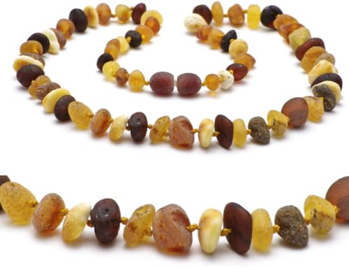 Collier de perles d'ambre Baltic Secret - Fait à la main - En véritable ambre de la Baltique brute - Cadeau idéal pour homme, mère, femme, 40 CM, Gemme, Ambre