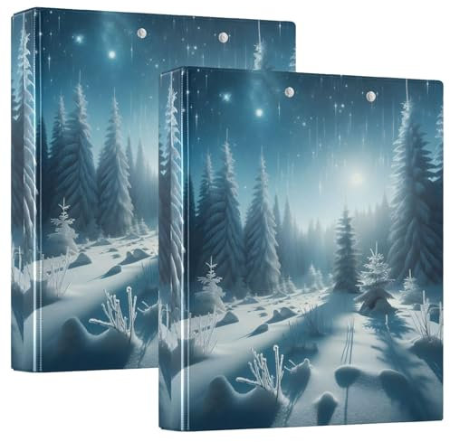 Winter Forest Binders 1.5 Inch 3 Ring Hold 200 Sheets Cute Print Folders Notebook Round Ring Playbill Binder, 12.4x10.63x2.36inch, 1 Pack