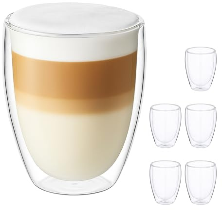Relaxdays Latte Macchiato Gläser, 6er Set, doppelwandiges Glas, 350 ml, spülmaschinenfest, Kaffeegläser, transparent