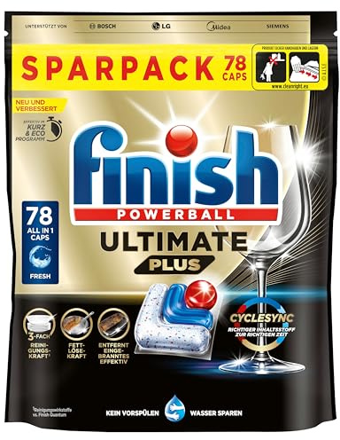 Finish Ultimate Plus Fresh Spülmaschinentabs - Geschirrspültabs für intenive Reinigung, Fettlösekraft und Glanz - Sparpack mit 78 Tabs