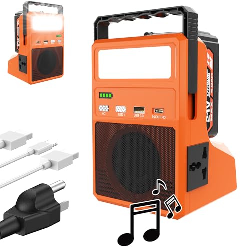 300W Battery Inverter Compatible with Makita 18V Battery, DC 5-20V to AC 110V/230V, Power Inverter with Bluetooth Speaker, Portable Power Station with 21V 4.0Ah Battery,LED Light for Camping Emergency
