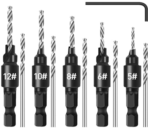 5PCS Countersink Wood Drill Bit 5/6/8/10/12#,1/4 Hex Shank,for Woodworking | Quality Carbon Steel,For Drilling, Countersinking and Deburring Pvc, Fiberboard, Particleboard, Plywood, Rubber and More
