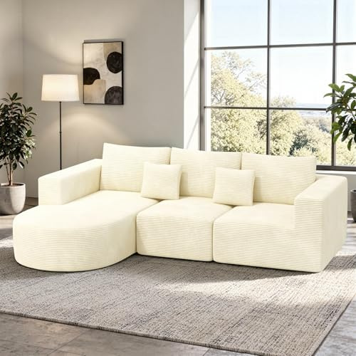 Hawthyhome L Form Ecksofa mit Schlaffunktion 264cm Links-Chaise Beige | Boneless Couch,Sofa,Ecksofa mit Liegesessel,Keine Montage,Wohnzimmer,Schlafzimmer