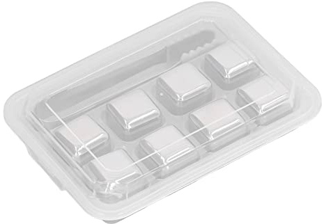 Nikou Lot de 8 pierres à whisky réutilisables en acier inoxydable avec pince et boîte de rangement pour refroidir les boissons, idéal pour le vin et le whisky, non dilué, frais