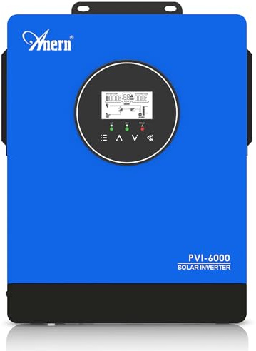Anern 6kW Hybrid Solar Wechselrichter 220 V/230 V AC mit 2 MPPT, Max.Eingang PV 500 VDC, Photovoltaik Wechselrichter für Wasserpumpen, Generatoren, Solaranlagen, funktioniert ohne Batterie