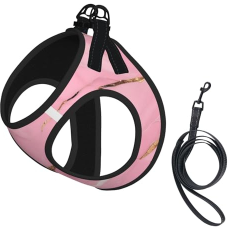 Hundegeschirr mit Leine, Marmor-Texturdruck, atmungsaktiv, für Welpen, Katzen, Hunde, kein Ziehen, verstellbares Welpengeschirr, Rosa