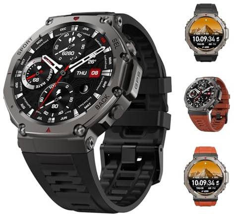 ZVD Smartwatch Uomo,GPS Militare per Trekking & Sport, Chiamate Bluetooth, Notifiche, Impermeabile, Orologio Sportivo con Modalità Multiple per Android (Nero)