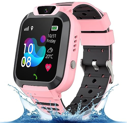 Reloj Inteligente Niña GPS, Smartwatch Niñas con Bidireccional Llamadas, Chat, SOS, Cámara, 10 Contactos, SMS, Despertador, Juegos, Modo Clase, Chat, IP68 Reloj GPS Niñas Niños Regalo Navideño