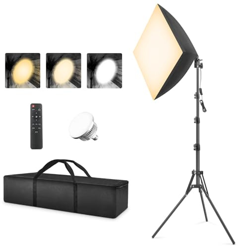 Softbox Photography Lighting, 85W LED Soft Box with Remote Control Dimmable 2700-6400K 3 Colour Temperatures （White,Warm,Cold）Bulbs for Video,Photo Studio Lights for Shooting Video Portraits
