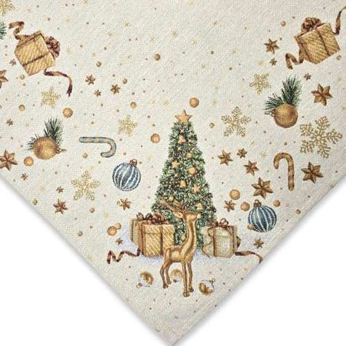 Centrotavola Quadrata Natalizia in tessuto Gobelin Piazzato, Tovaglietta con motivo natale, Decorazioni Natalizie per Tavola, 100% Made in Italy (Albero, Centrotavola 90 x 90 cm)