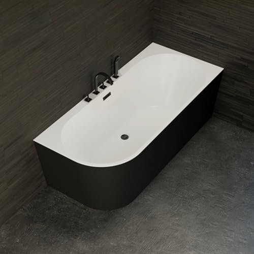 Badewanne Ilot Capri 170 rechts schwarz + Armatur schwarz matt 170x76x58cm, by SPALINA