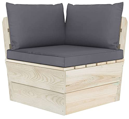 Yisssmeng Paletten-Ecksofa aus imprägniertem Fichtenholz mit bequemen Kissen in Anthrazit – Modulares Gartensofa für Terrasse, Balkon und Wohnzimmer, Rustikale Loungemöbel, 60 x 60 x 65 cm
