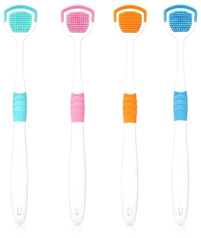 DAFNE 4Pcs Limpiadores de Lengua para Adultos,Limpiador Lengua,Cepillo de Lengua Suave de Cara,Herramienta de Higiene Bucal para Eliminar el Mal Aliento y Bacterias,Colores Aleatorios