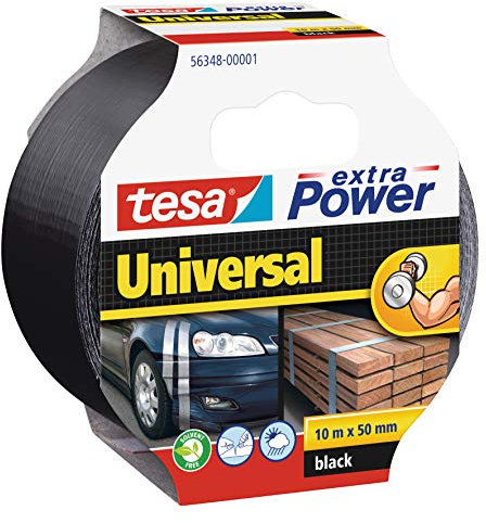 tesa extra Power Universal Duct Tape - Nastro Adesivo a Tenuta Extraforte - Nastro Versatile per Riparare, Fissare, Sigillare e molti altri Usi - Nero - 1 Rotolo - 10 m x 50 mm