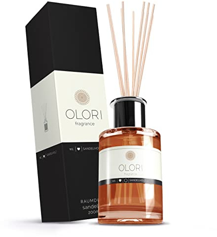 Duftöl Sandelholz - Diffuser mit Stäbchen - Raumduft mit ätherischen Ölen erdig, warm, holzig, sinnlich - 100% Natürlich & Rein - Lufterfrischer mit Duftstäbchen für die Wohnung (Duftglas 200 ml)