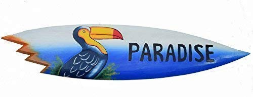 Interlifestyle Surfboard mit Tucan Motiv und Paradise Aufschrift in 100cm Holzschild Surfbrett Lounge Style Dekoration