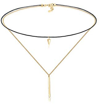 Elli Damen Echtschmuck Halskette Kette Choker mit Anhänger Layer Dreieck Rechteck Geo in 925 Sterling Silber vergoldet 36 cm Länge