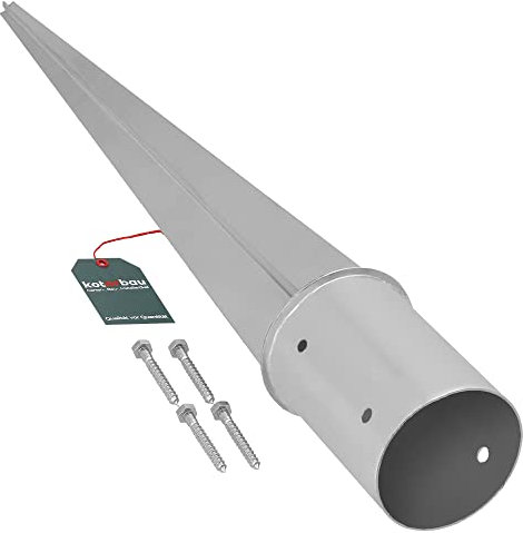 KOTARBAU Support de poteau - Diamètre : 100 mm - Longueur : 750 mm - Acier argenté - Galvanisé à chaud - Rond - Ancrage au sol pour poteaux en bois