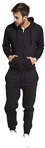 Aarhon Mens Basic Tracksuit Boys Plain Jogging Bottom Tracksuits Zipped Track Top Fleece Hooded Tracksuit