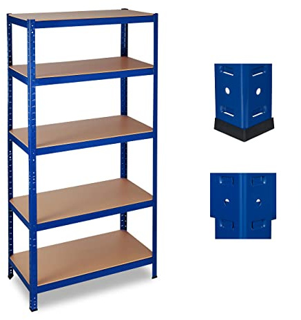 Relaxdays Estantería de almacén, 1325 kg, Cinco estantes, Ensamblaje, Organizador, Acero, 180 x 90 x 45 cm, Azul